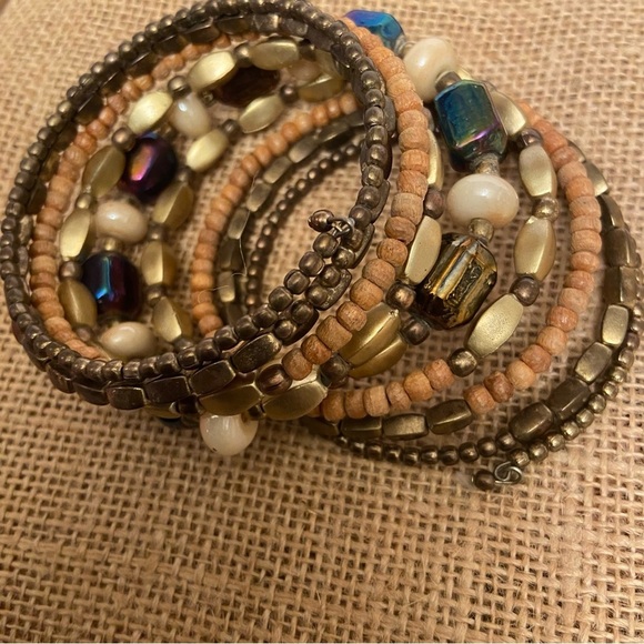 Women’s Bohemian Nine Layer Spiral Brown Tones Color Bracelet. - Picture 2 of 3